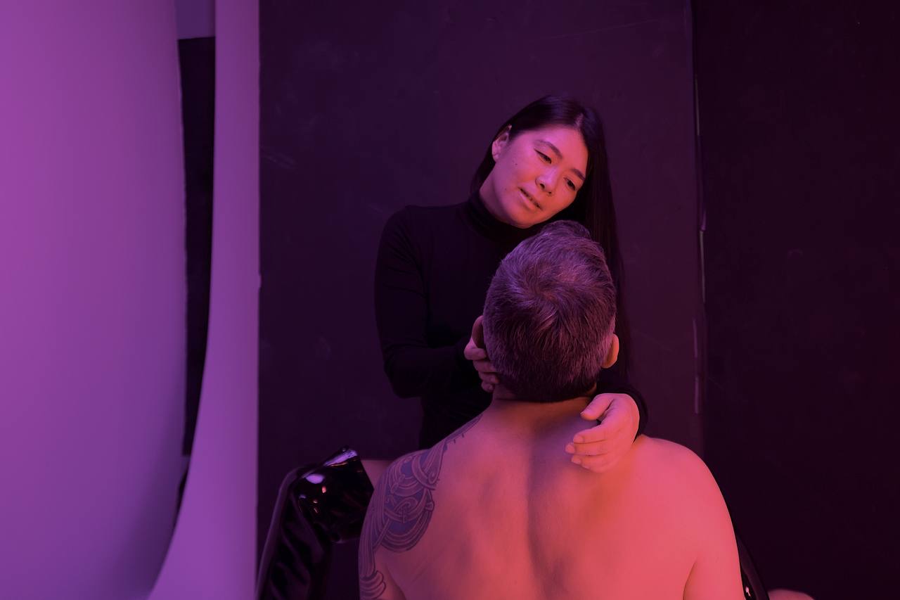 jeanie offering attentive, grounded presence during a consensual kink scene