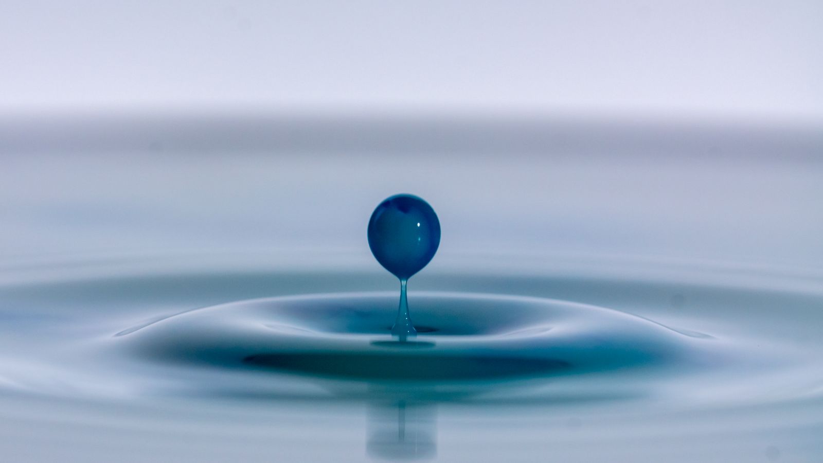 A single water droplet creating concentric ripples on a still surface